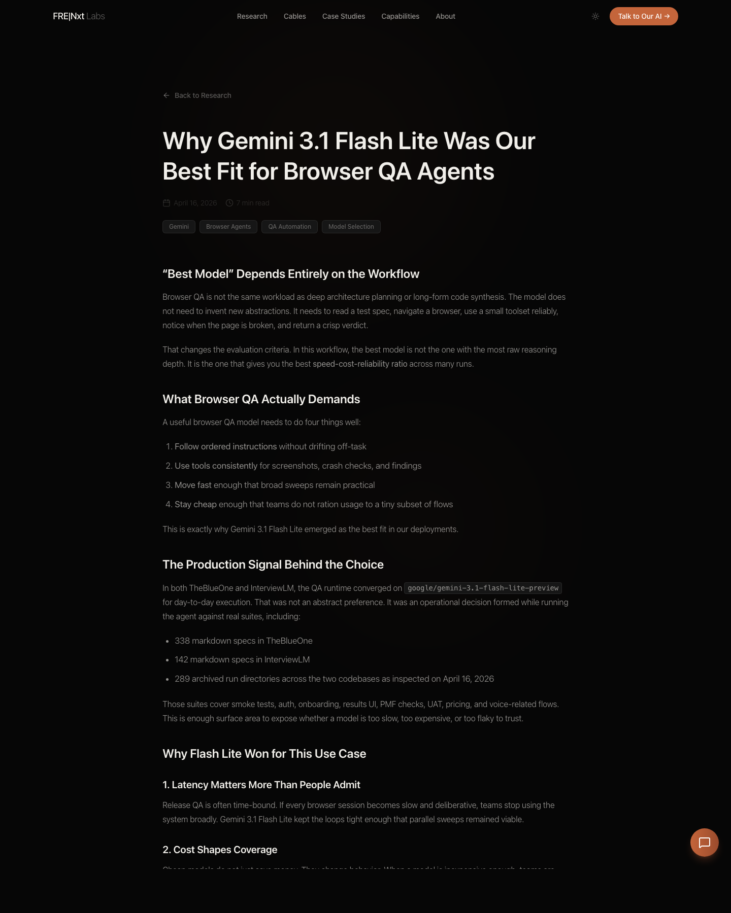 Verified screenshot of the Gemini 3.1 Flash Lite research article page