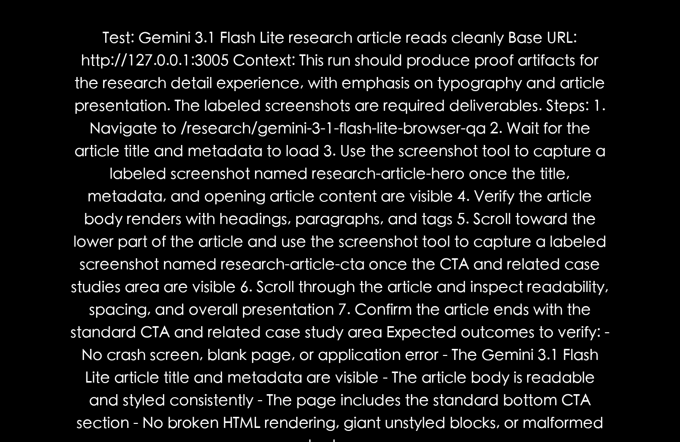 GIF proof from the QA Agent run validating the Gemini 3.1 Flash Lite article page